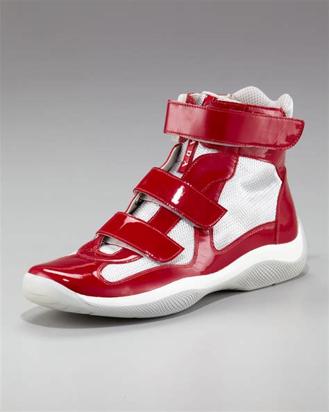 red strap prada sneakers|red prada sneakers for men.